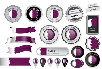 Made in Qatar Seal, Qatari Flag (Vector Art)