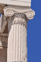 Close up of Ionic column at Acropolis, Athens, Greece