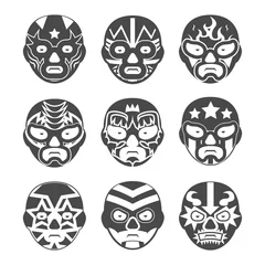 Papier Peint photo Crâne Lucha libre, jeu d& 39 icônes de masques de lutte mexicaine