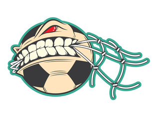 Angry football, soccer ball sticker vector concept