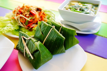 Thai Sticky Rice in Banana Leaf