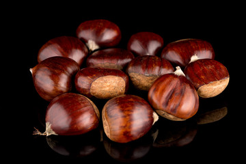 Chestnuts on a black reflective background