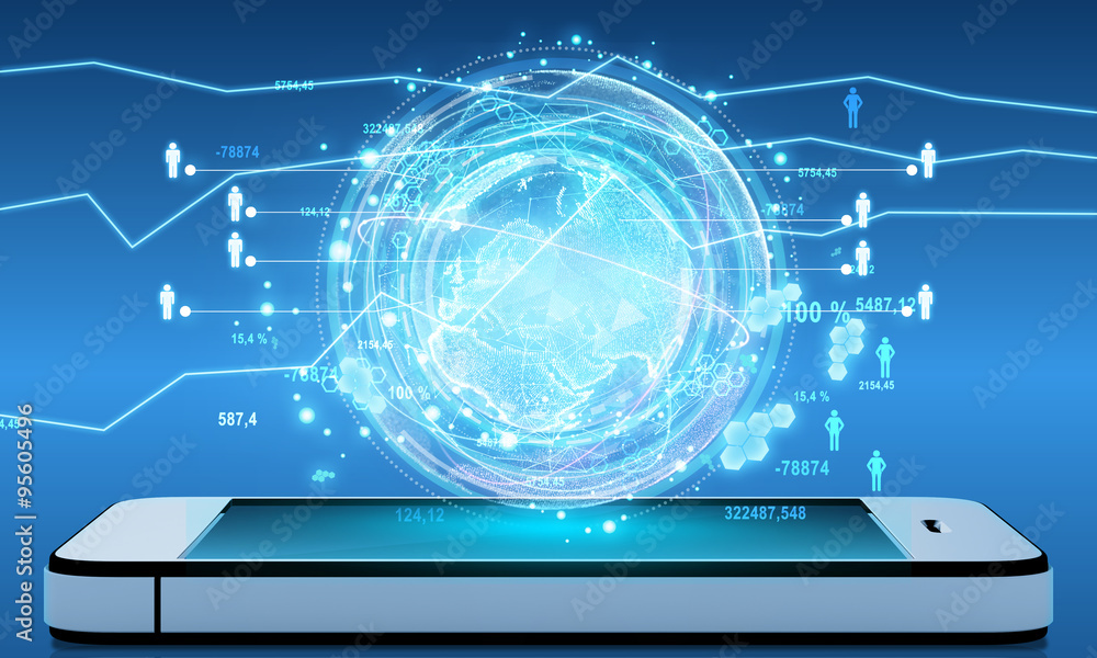 Aufkleber digital generation of planet with the world map on phone