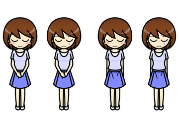 シンプルキャラクター　会話・表情イラスト集　私服（夏）　女性　謝罪