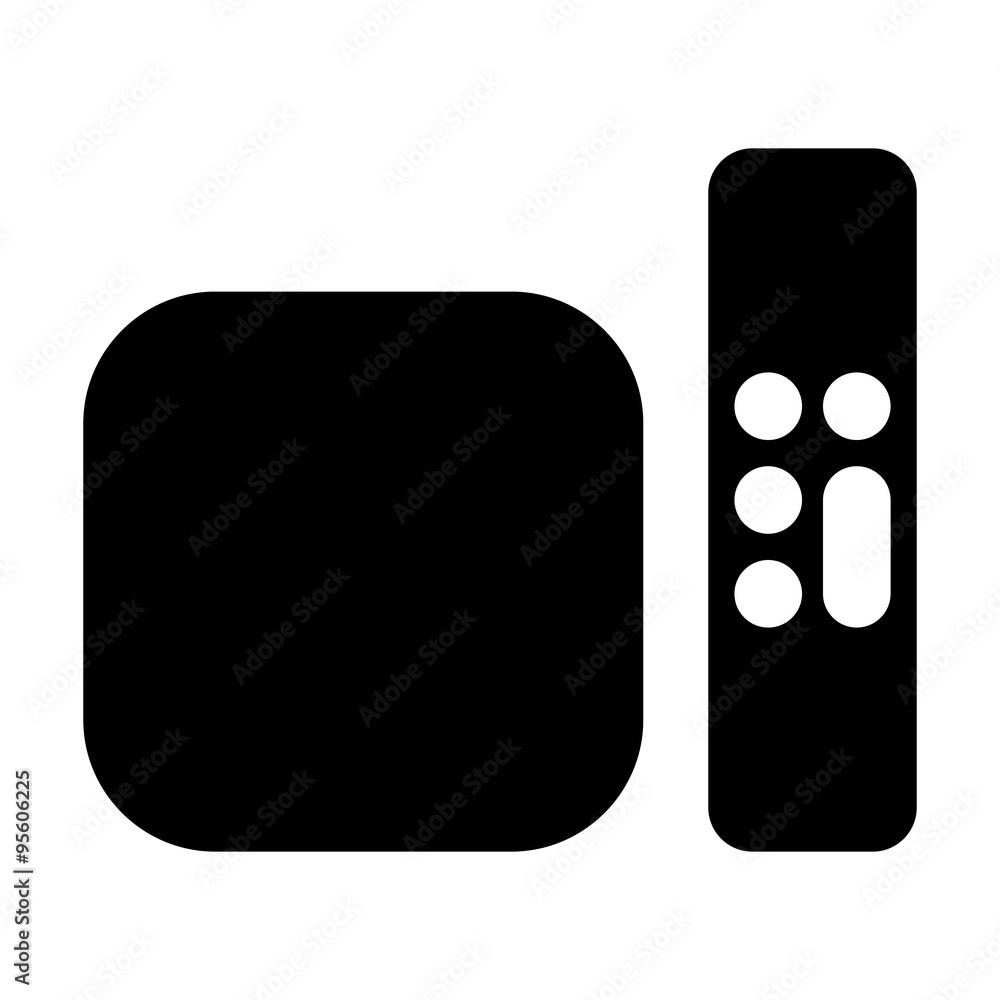 Poster digital media player setup box with remote flat icon for apps and websites
