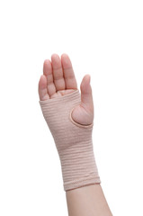 Hand with bandage support isolated over white