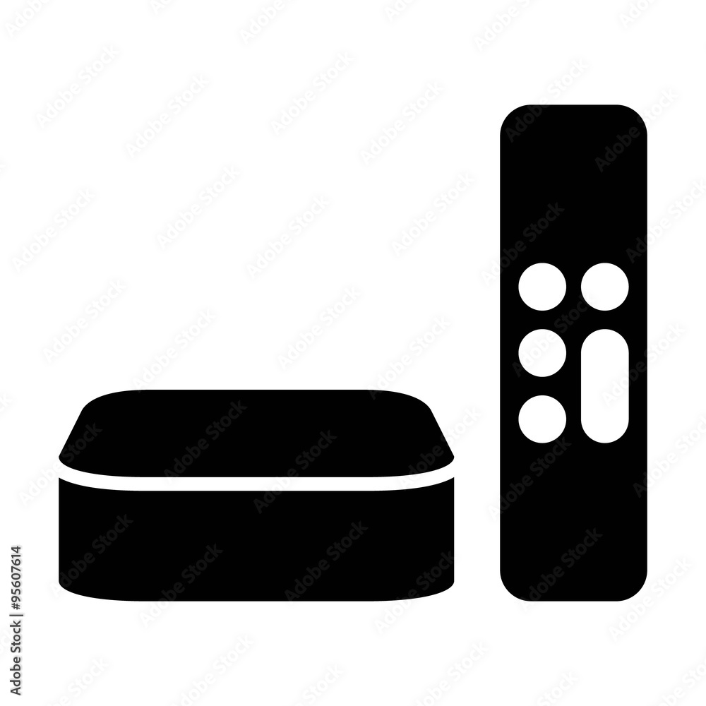 Poster digital media player setup box with remote flat icon for apps and websites