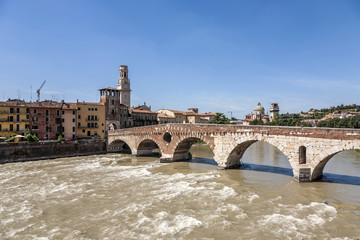 Fototapeta premium Beautiful view of old houses and river in Verona