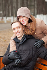 young couple in   autumn park.