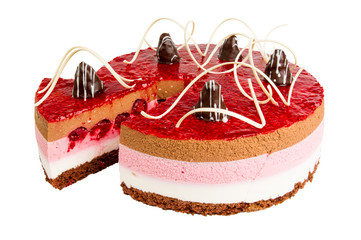 Delicious biscuit cake with raspberries