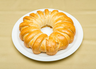 Ring pie on white plate