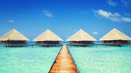 Dock Maldives Clear Water Travel Summer Sea Ocean Concept