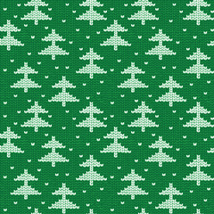 Seamless hand-knitted pattern with green and white threads. Can be used to print on fabric, paper, wallpaper and other.