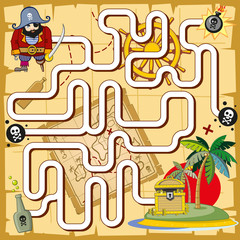 Pirate maze, labyrinth game for preschool children. Vector illustration