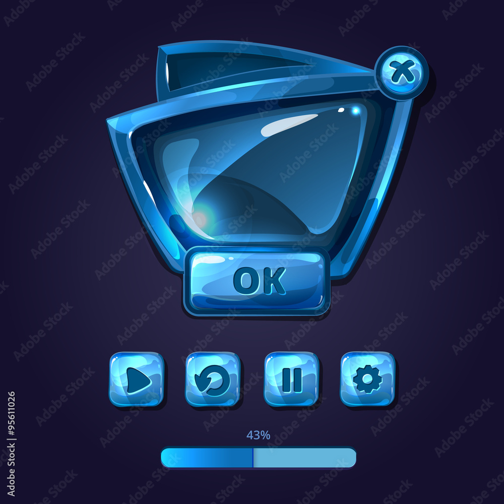 Aufkleber vector glass panels and buttons for game ui in cartoon style