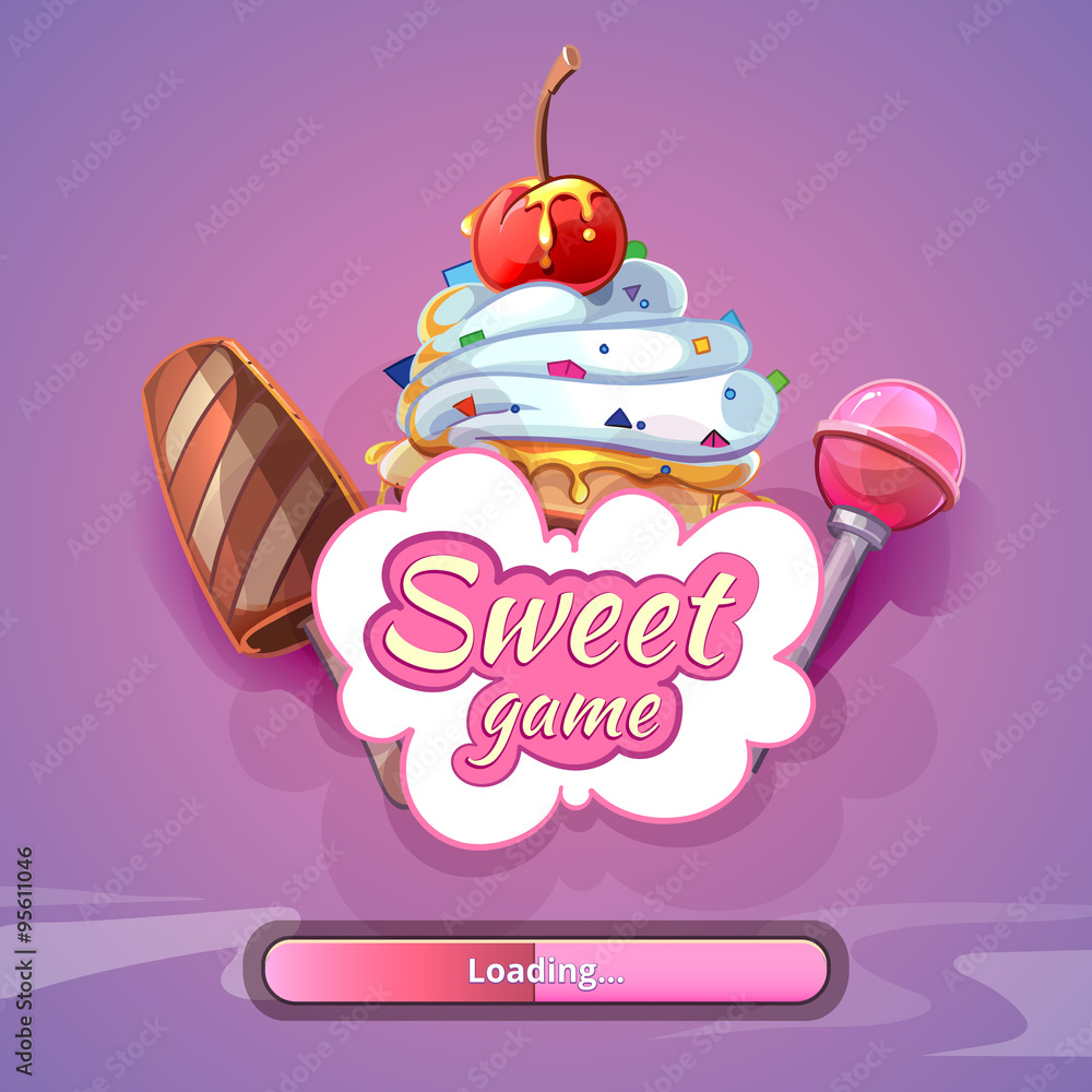 Poster candy world game vector background with title name