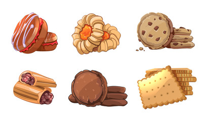 Cookies vector icons set in cartoon style