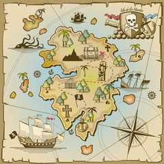 Obraz na płótnie Canvas Pirate treasure island vector map