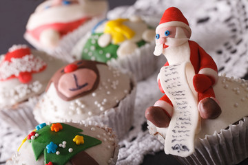 Christmas cupcake decorated with a fabulous Santa macro. horizontal
