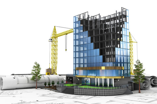 Abstract 3d of building development concept. Office building in