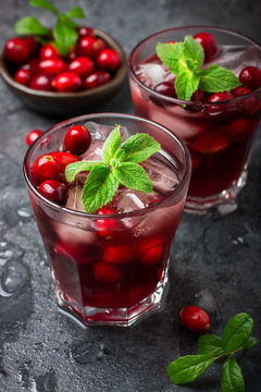 refreshing cocktail with cranberry and ice