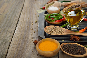 Frying pan, spices and seasonings