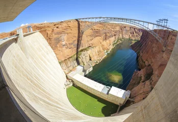Wall murals Dam Fisheye lens picture of Glen Canyon Dam and bridge, Arizona, USA