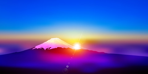 Fond de paysage de lever de soleil du mont Fuji
