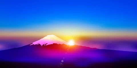 Papier Peint photo Bleu foncé Fond de paysage de lever de soleil du mont Fuji