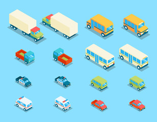 Isometric city transport 3d vector icons set