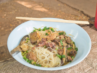 Thai local style stewed pork rice noodle