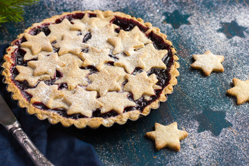 tart with berries jam and cookies