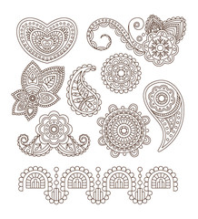 Indian Floral Ornaments, Mandala, Henna. Vector Illustration