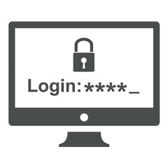 Icono plano login en pantalla ordenador gris