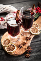 Mulled wine with cinnamon and orange
