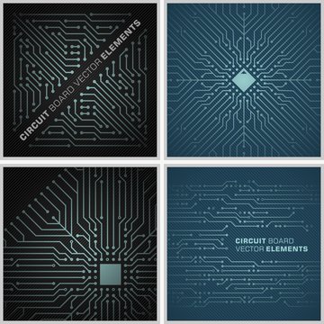 Circuit board backdrop vector elements / abstract decorations black and blue