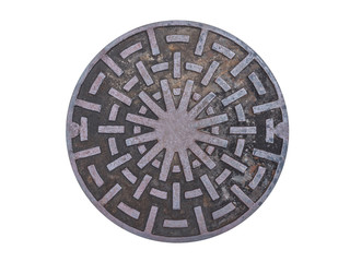 Metal drain lid on isolated background (and abstract metalic circle art design)