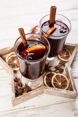 Mulled wine with cinnamon and orange