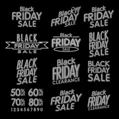 Elegant words Black Friday wear sale tags. Isolated on white. EPS 10 vector, grouped for easy editing. No open shapes or paths.