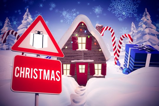 Composite image of christmas road sign