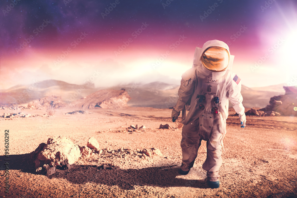 Canvas Prints astronaut walking on an unexplored planet