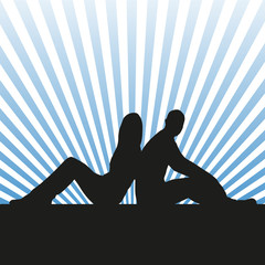 Sitting couple, vector silhouette