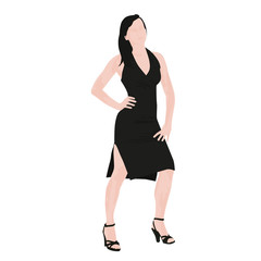 Woman in black clothes, vector drawing