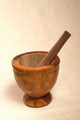 mortar and pestle made from wood 