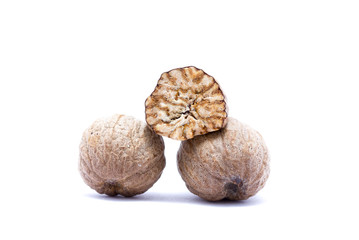 Nutmeg isolated on white background.