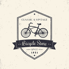 Bicycle store, vintage grunge design, white on dark, vector illustration