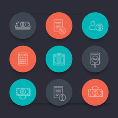 Bookkeeping, finance, tax, line round color icons, vector illustration