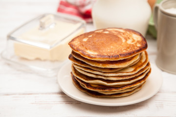 High pile of delicious pancakes