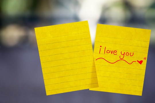 I Love You Word Sticky Note On Window Mirror