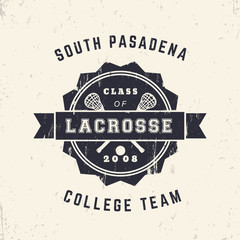 Obraz premium College Lacrosse Team vintage grunge badge, t-shirt design, print, vector illustration